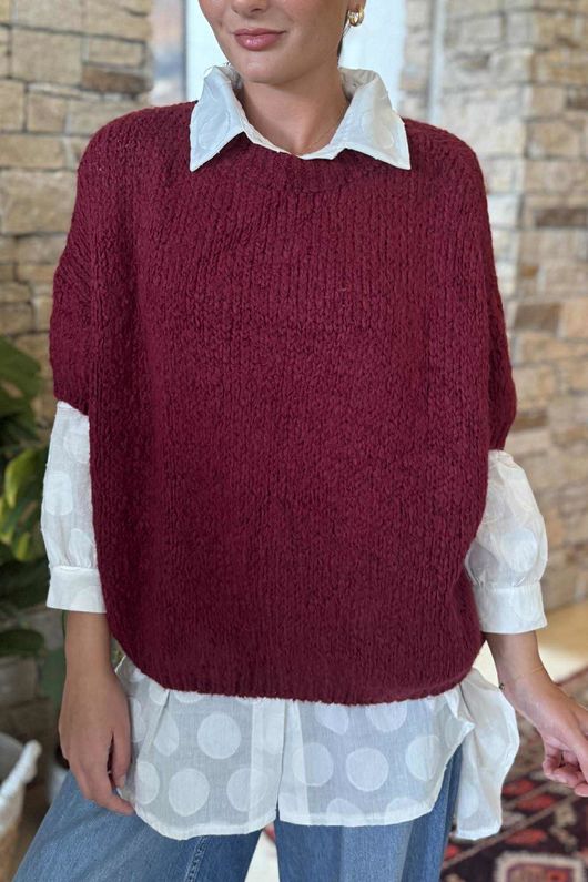 Made in Italy Big Softie Cap Sleeve Knit Top Burgundy - 